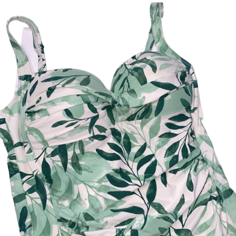 Green tropical one piece swimsuit padded